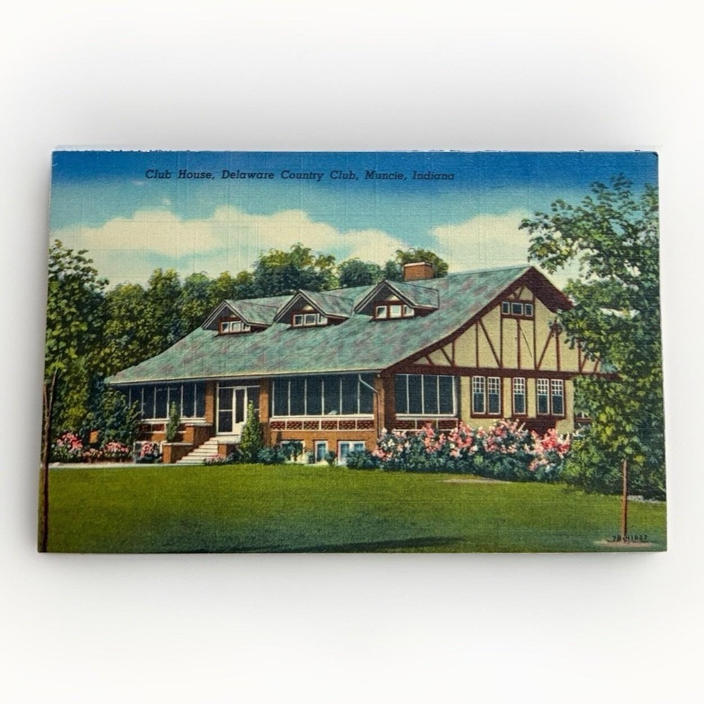 Vtg Curt Teich Postcard Linen Delaware Country Club Muncie Indiana Unposted